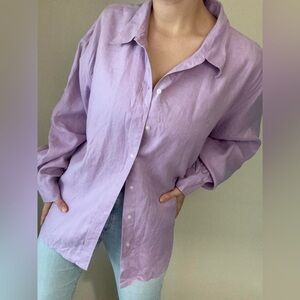 Lauren Ralph Lauren 100% linen lilac purple button down shirt. Size women’s 3XL